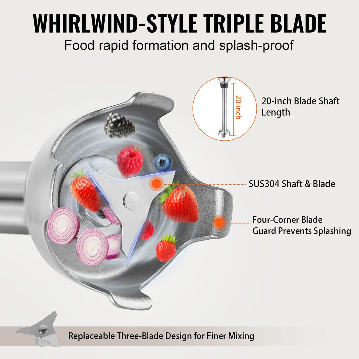 Commercial Immersion Blender, 350W Heavy Duty Hand Mixer, 20 inch Stepless Variable Speed Mixer with Stainless Steel Blade, Multi-Purpose Portable Mixer for Soup, Sauces, Mashed Potatoes, Cream