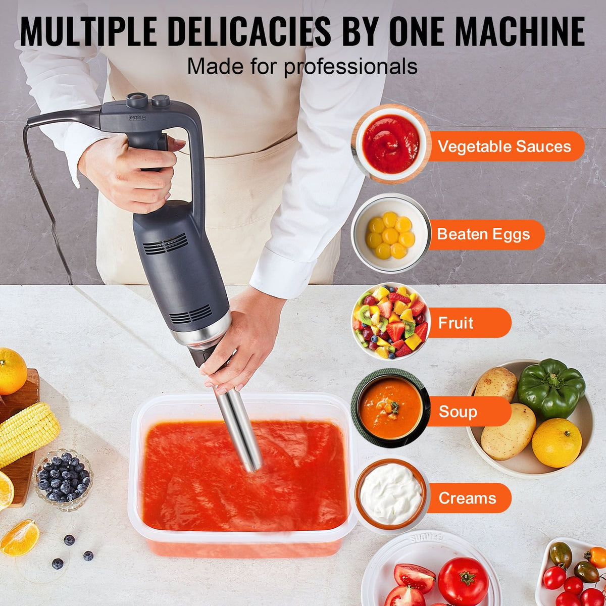 Commercial Immersion Blender, 350W Heavy Duty Hand Mixer, 20 inch Stepless Variable Speed Mixer with Stainless Steel Blade, Multi-Purpose Portable Mixer for Soup, Sauces, Mashed Potatoes, Cream