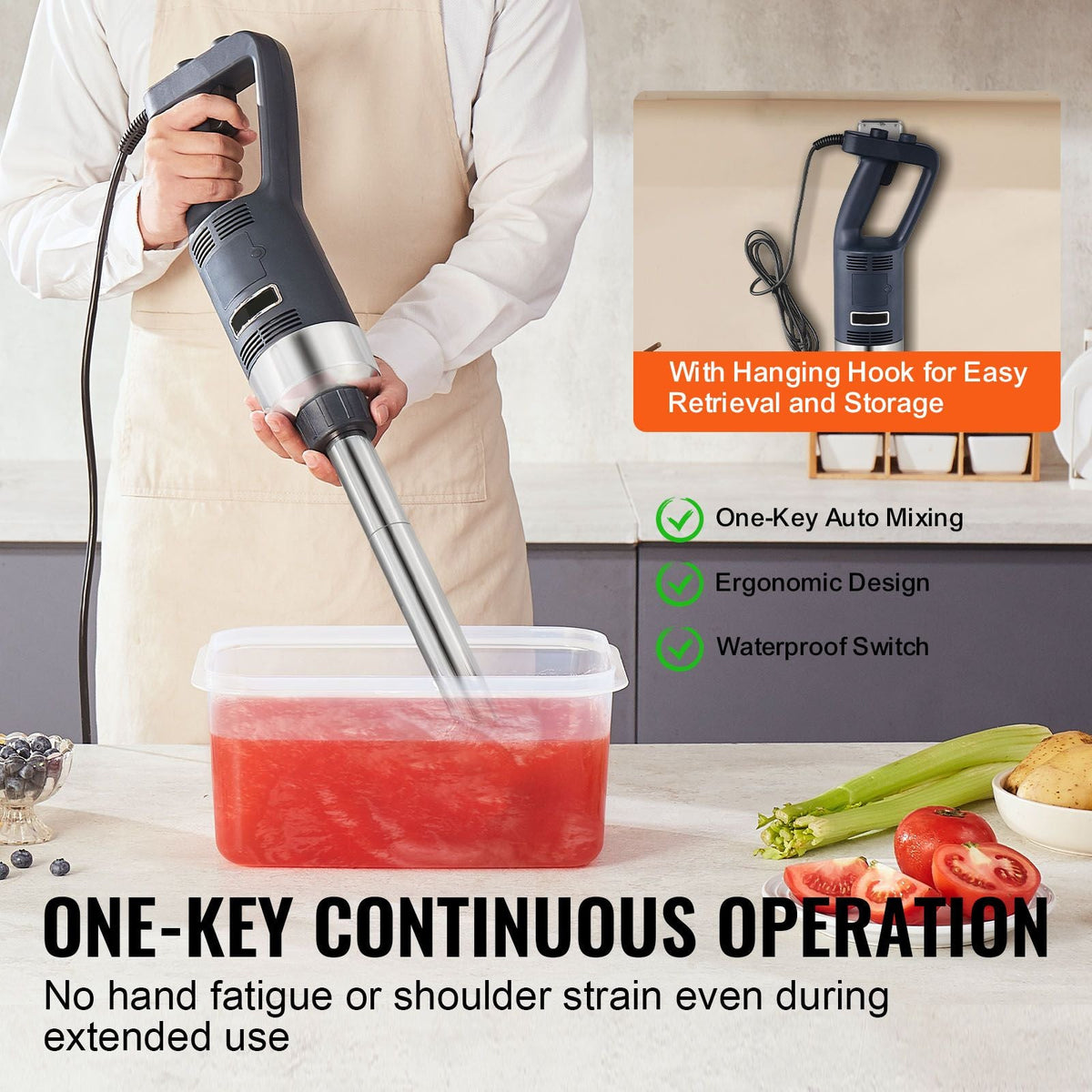 Commercial Immersion Blender, 500W Heavy Duty Hand Mixer, 16 inch Stepless Variable Speed Mixer with Stainless Steel Blade, Multi-Purpose Portable Mixer for Soup, Sauces, Mashed Potatoes, Cream
