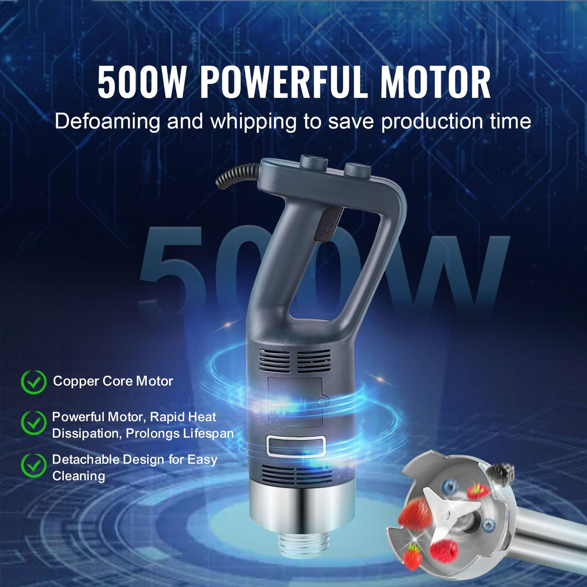 Commercial Immersion Blender, 500W Heavy Duty Hand Mixer, 16 inch Stepless Variable Speed Mixer with Stainless Steel Blade, Multi-Purpose Portable Mixer for Soup, Sauces, Mashed Potatoes, Cream