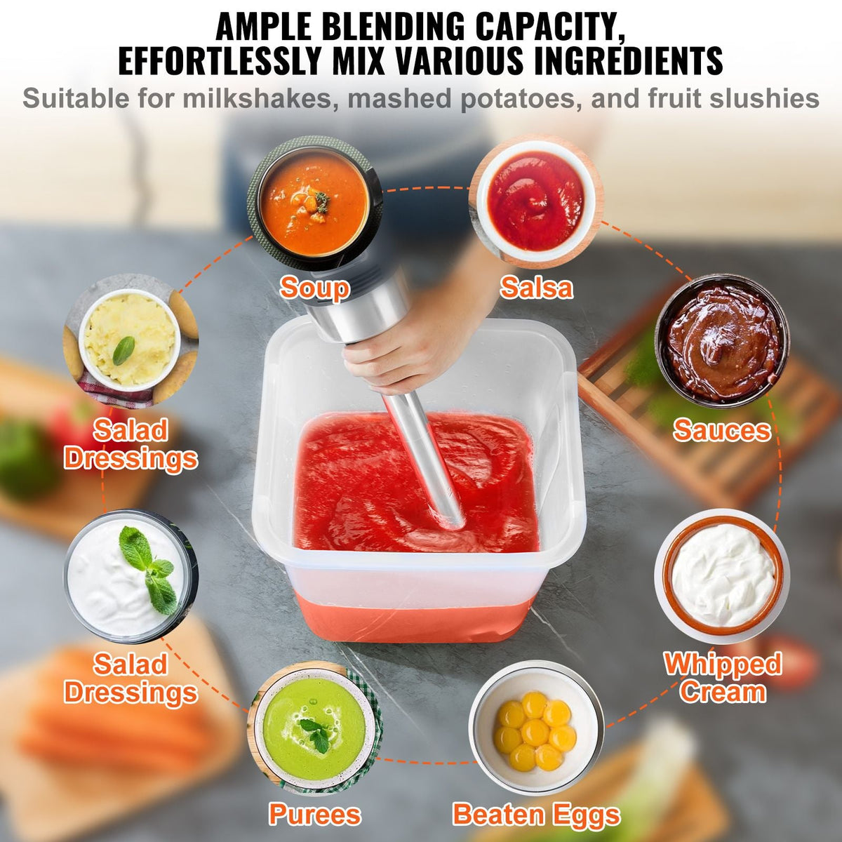 Commercial Immersion Blender, 750W 16" Heavy Duty Hand Mixer, Variable Speed Kitchen Stick Mixer with 304 Stainless Steel Blade, Multi-Purpose Portable Mixer for Soup, Smoothie, Puree, Baby Food