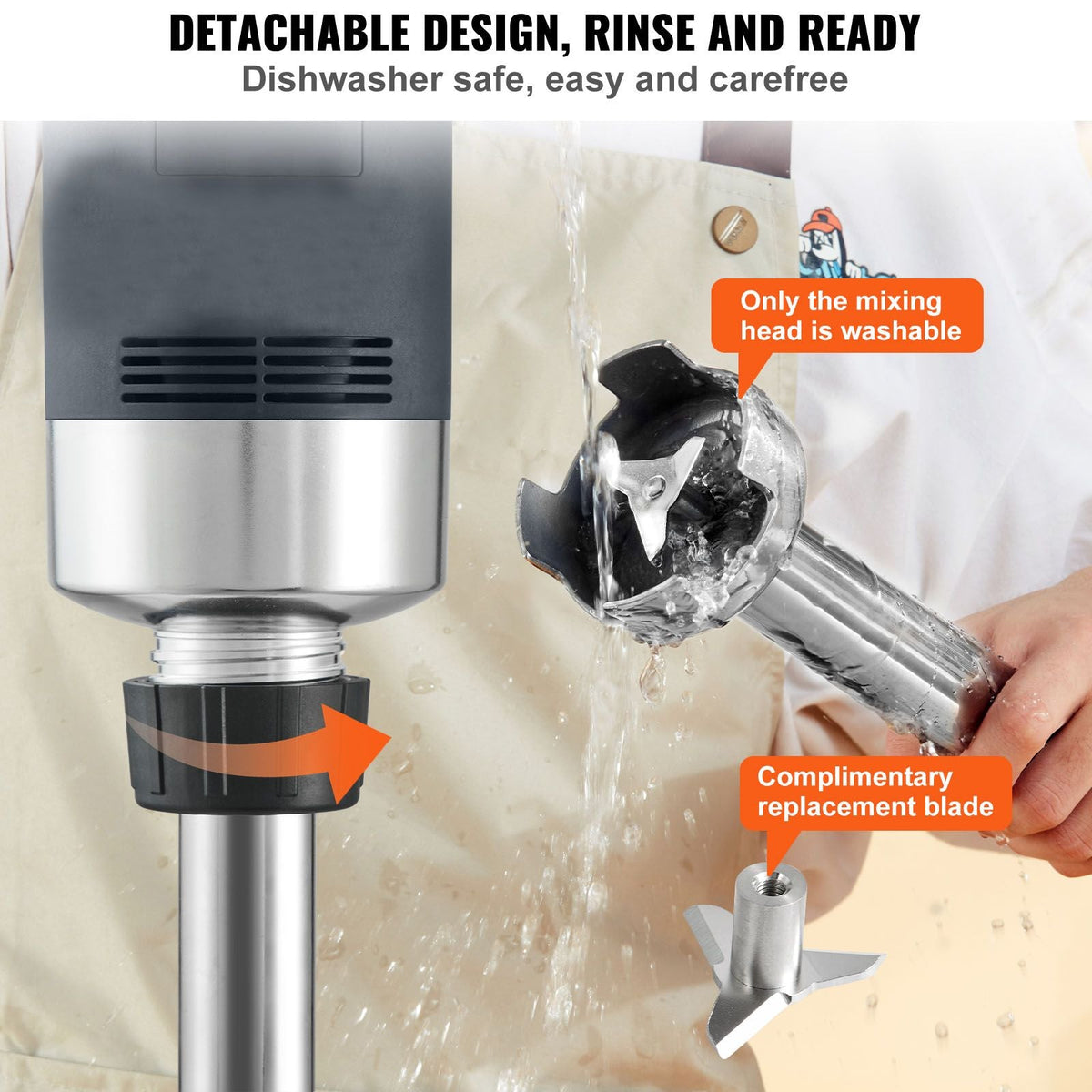 Commercial Immersion Blender, 750W 16" Heavy Duty Hand Mixer, Variable Speed Kitchen Stick Mixer with 304 Stainless Steel Blade, Multi-Purpose Portable Mixer for Soup, Smoothie, Puree, Baby Food