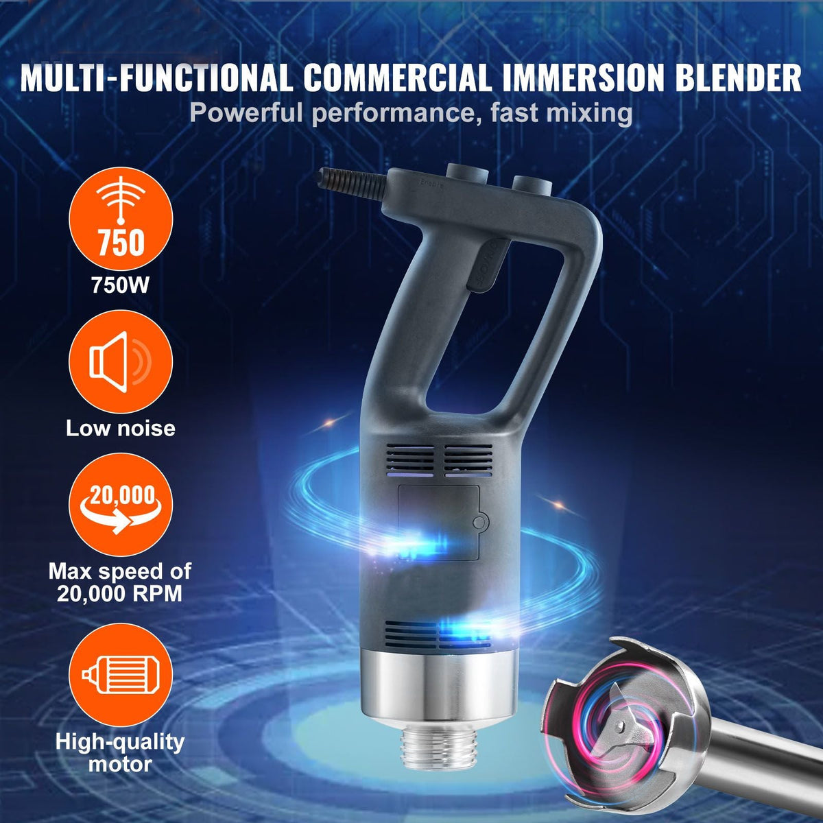 Commercial Immersion Blender, 750W 16" Heavy Duty Hand Mixer, Variable Speed Kitchen Stick Mixer with 304 Stainless Steel Blade, Multi-Purpose Portable Mixer for Soup, Smoothie, Puree, Baby Food