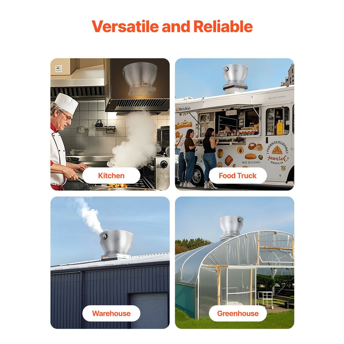 Commercial Kitchen Exhaust Fan, 612 CFM Restaurant Canopy Hood Exhaust Fan, 0.25HP 180W Direct Drive Food Truck Hood Vent, High Speed & Low Noise, for Warehouse, Agriculture