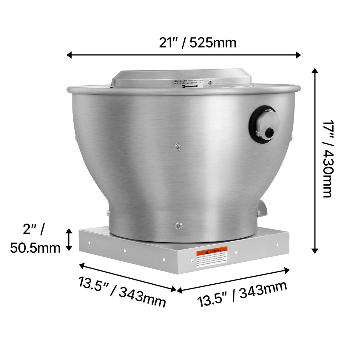 Commercial Kitchen Exhaust Fan, 612 CFM Restaurant Canopy Hood Exhaust Fan, 0.25HP 180W Direct Drive Food Truck Hood Vent, High Speed & Low Noise, for Warehouse, Agriculture