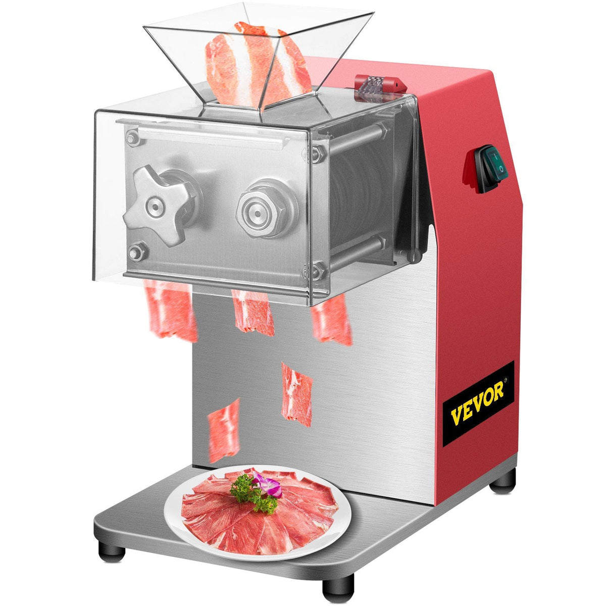 Commercial Meat Cutting Machine, 551 Lbs/H 850W Meat Shredding Machine, 3.5mm Blade Electric Meat Cutter, Stainless Steel Restaurant Food Cutter, for Kitchen Supermarket Lamb Beef Chicken, Red