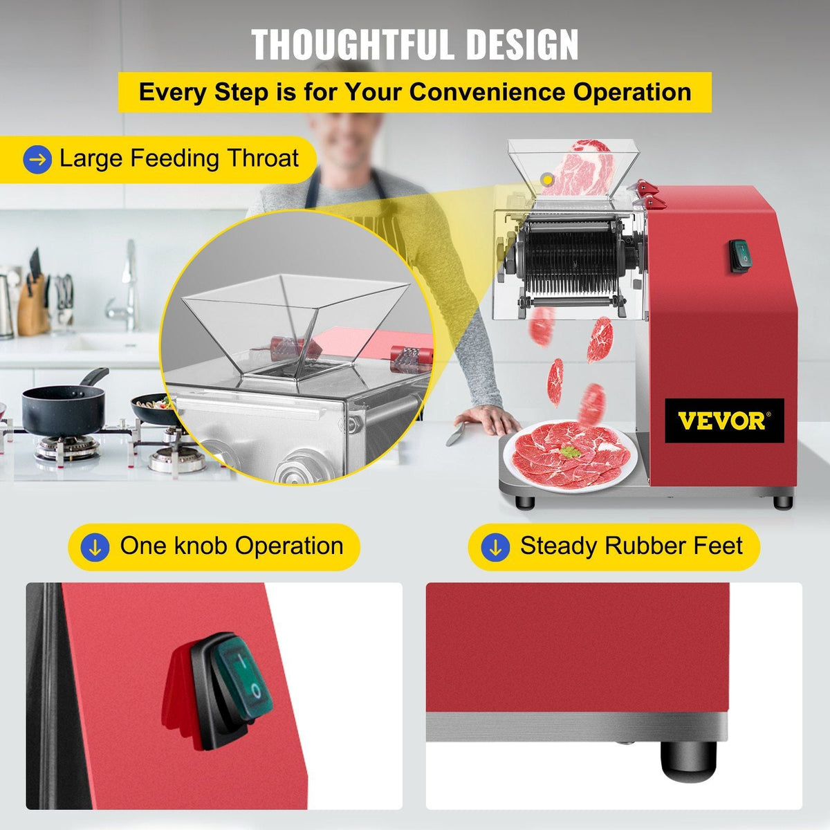Commercial Meat Cutting Machine, 551 Lbs/H 850W Meat Shredding Machine, 3.5mm Blade Electric Meat Cutter, Stainless Steel Restaurant Food Cutter, for Kitchen Supermarket Lamb Beef Chicken, Red