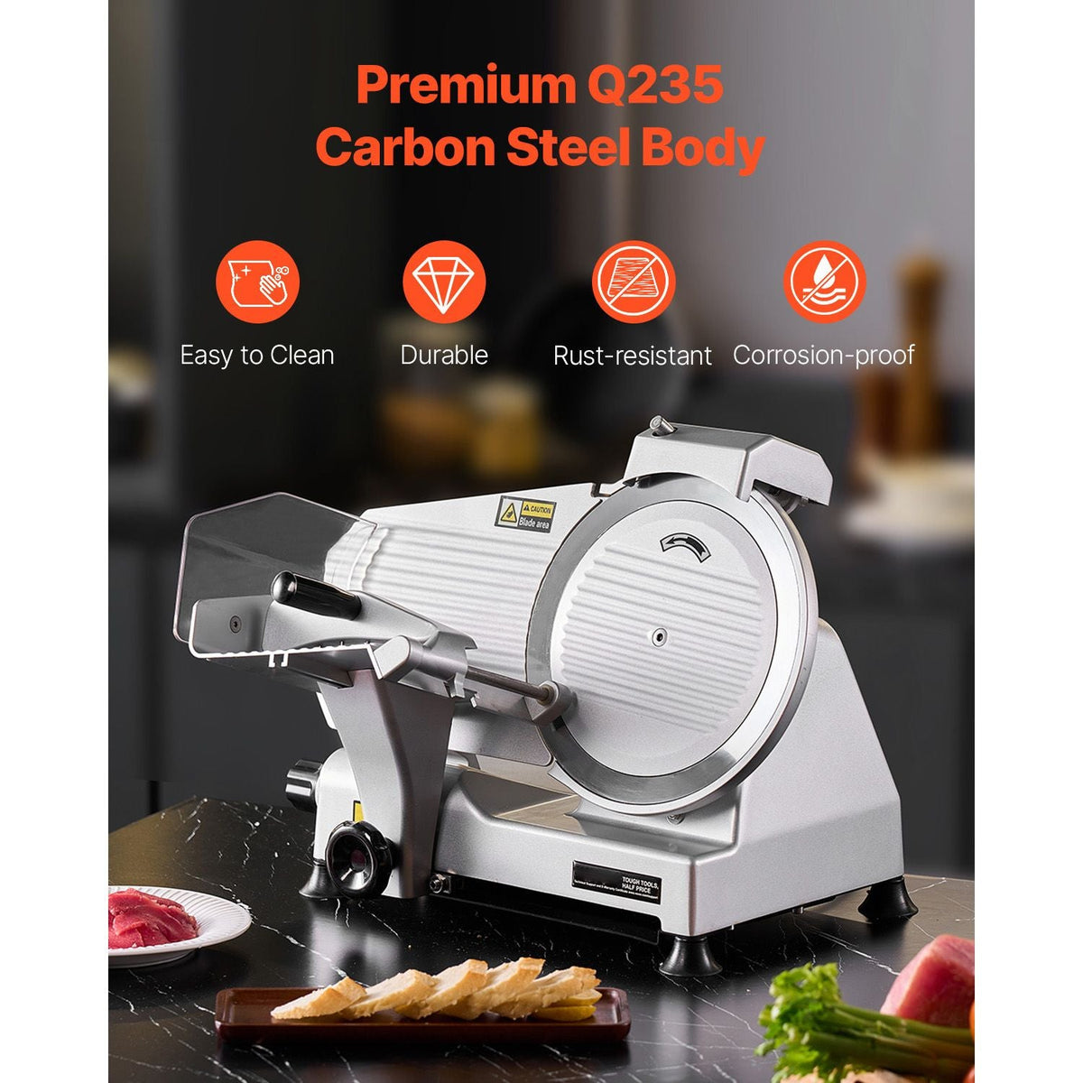 Commercial Meat Slicer, 10 inch Electric Deli Food Slicer, 180W Meat Cutter with a Premium 65Mn Blade, 0-0.4 inch Adjustable Thickness, Food Slicer Machine for Meat Vegetables Hard Bread Cheese
