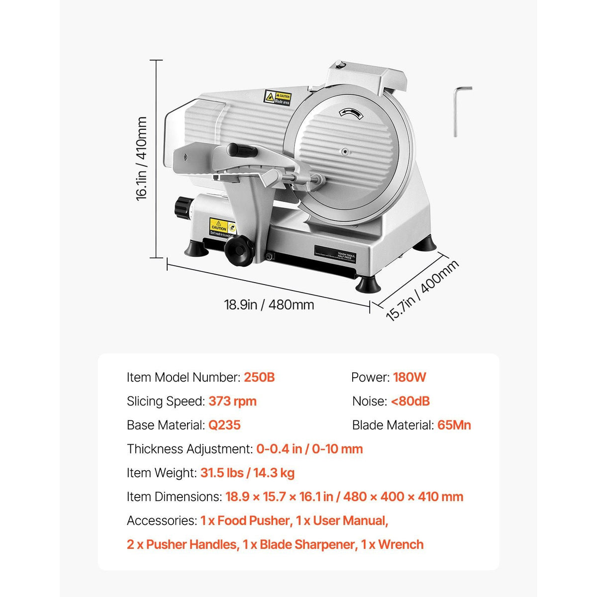 Commercial Meat Slicer, 10 inch Electric Deli Food Slicer, 180W Meat Cutter with a Premium 65Mn Blade, 0-0.4 inch Adjustable Thickness, Food Slicer Machine for Meat Vegetables Hard Bread Cheese