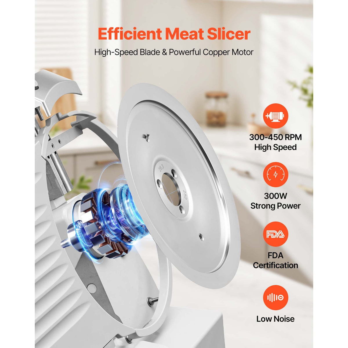 Commercial Meat Slicer, 300W Electric Cutter, Removable 10" Carbon Steel Blade and Food Tray, 0-0.47" Adjustable Thickness Food Slicer Machine,for Frozen Meat, Ham, Baguett, Steak, ETL Approved