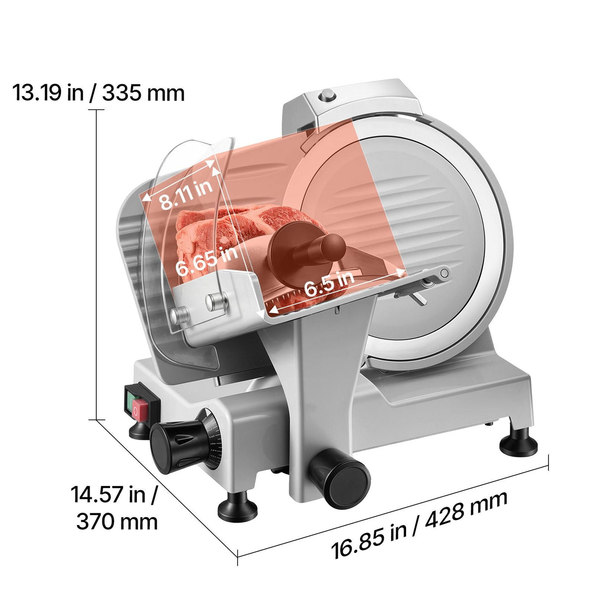 Commercial Meat Slicer, 300W Electric Cutter, Removable 10" Carbon Steel Blade and Food Tray, 0-0.47" Adjustable Thickness Food Slicer Machine,for Frozen Meat, Ham, Baguett, Steak, ETL Approved