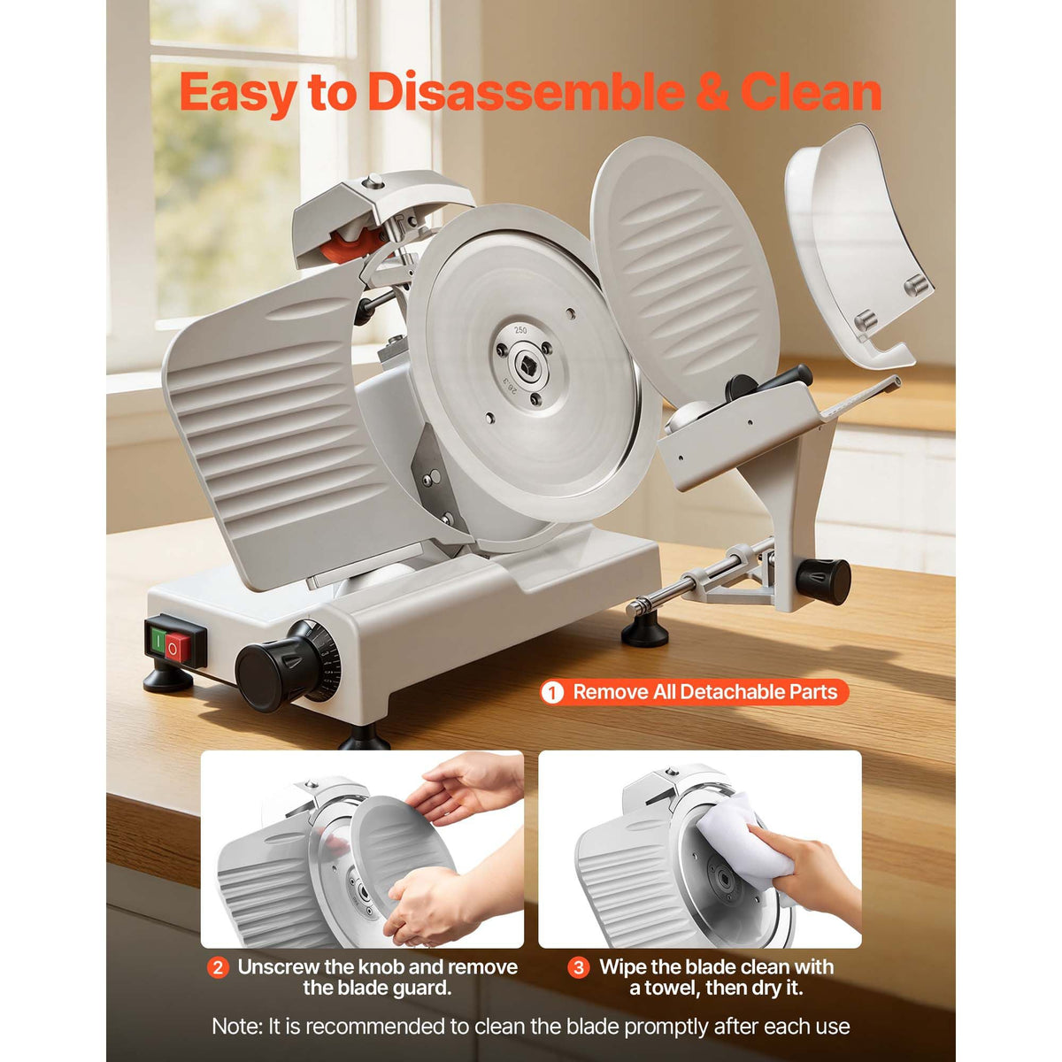 Commercial Meat Slicer, 300W Electric Cutter, Removable 10" Carbon Steel Blade and Food Tray, 0-0.47" Adjustable Thickness Food Slicer Machine,for Frozen Meat, Ham, Baguett, Steak, ETL Approved