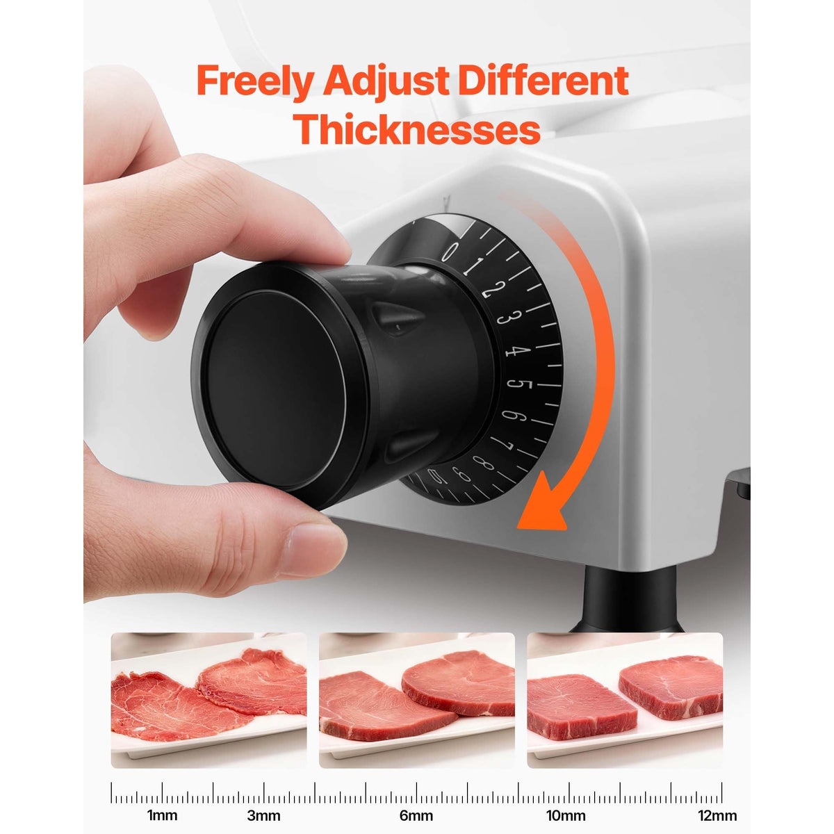 Commercial Meat Slicer, 300W Electric Cutter, Removable 10" Carbon Steel Blade and Food Tray, 0-0.47" Adjustable Thickness Food Slicer Machine,for Frozen Meat, Ham, Baguett, Steak, ETL Approved