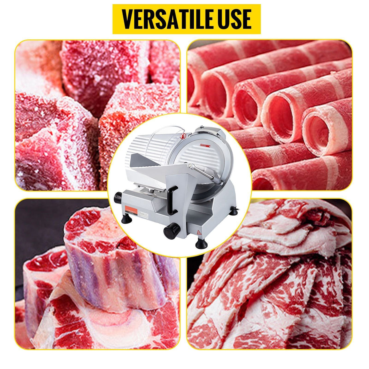 Commercial Meat Slicer, 320W Electric Deli Food Slicer, 12 inch Carbon Steel Blade Electric Food Slicer, 350-400RPM Meat Slicer, 0-0.6 inch Adjustable Thickness for Meat, Cheese, Veggies, Ham