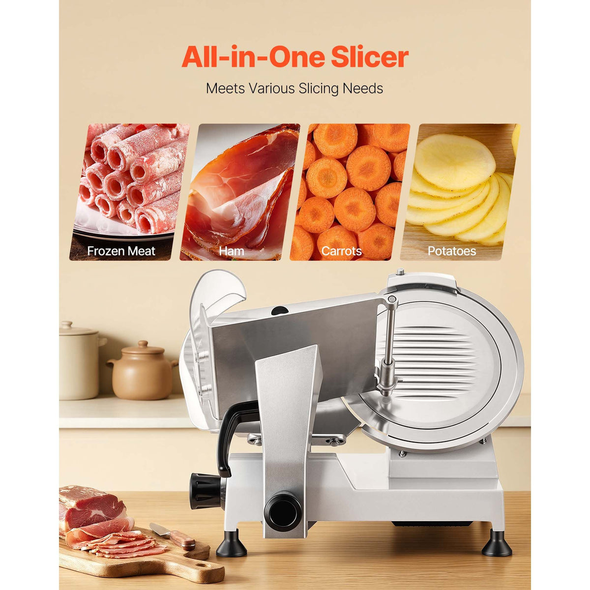 Commercial Meat Slicer, 320W Electric Deli Food Slicer with 12" Carbon Steel Blade, Built-In Sharpener & 0-0.6" Adjustable Thickness for Frozen Meat, Ham, Baguett, Steak, UL Approved