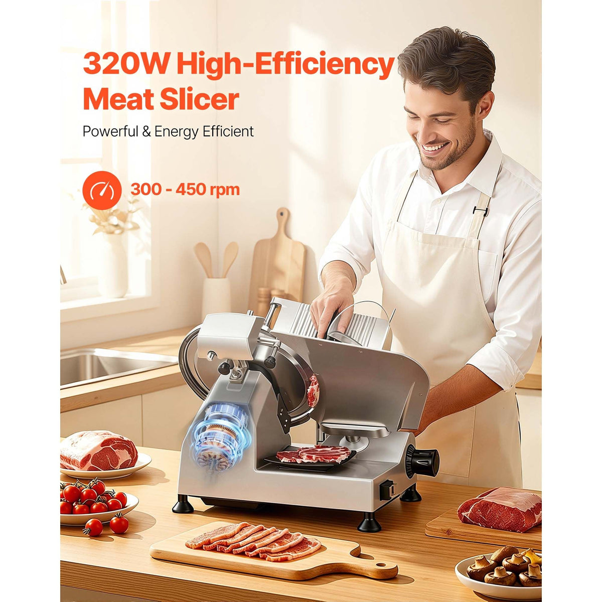 Commercial Meat Slicer, 320W Electric Deli Food Slicer with 12" Carbon Steel Blade, Built-In Sharpener & 0-0.6" Adjustable Thickness for Frozen Meat, Ham, Baguett, Steak, UL Approved