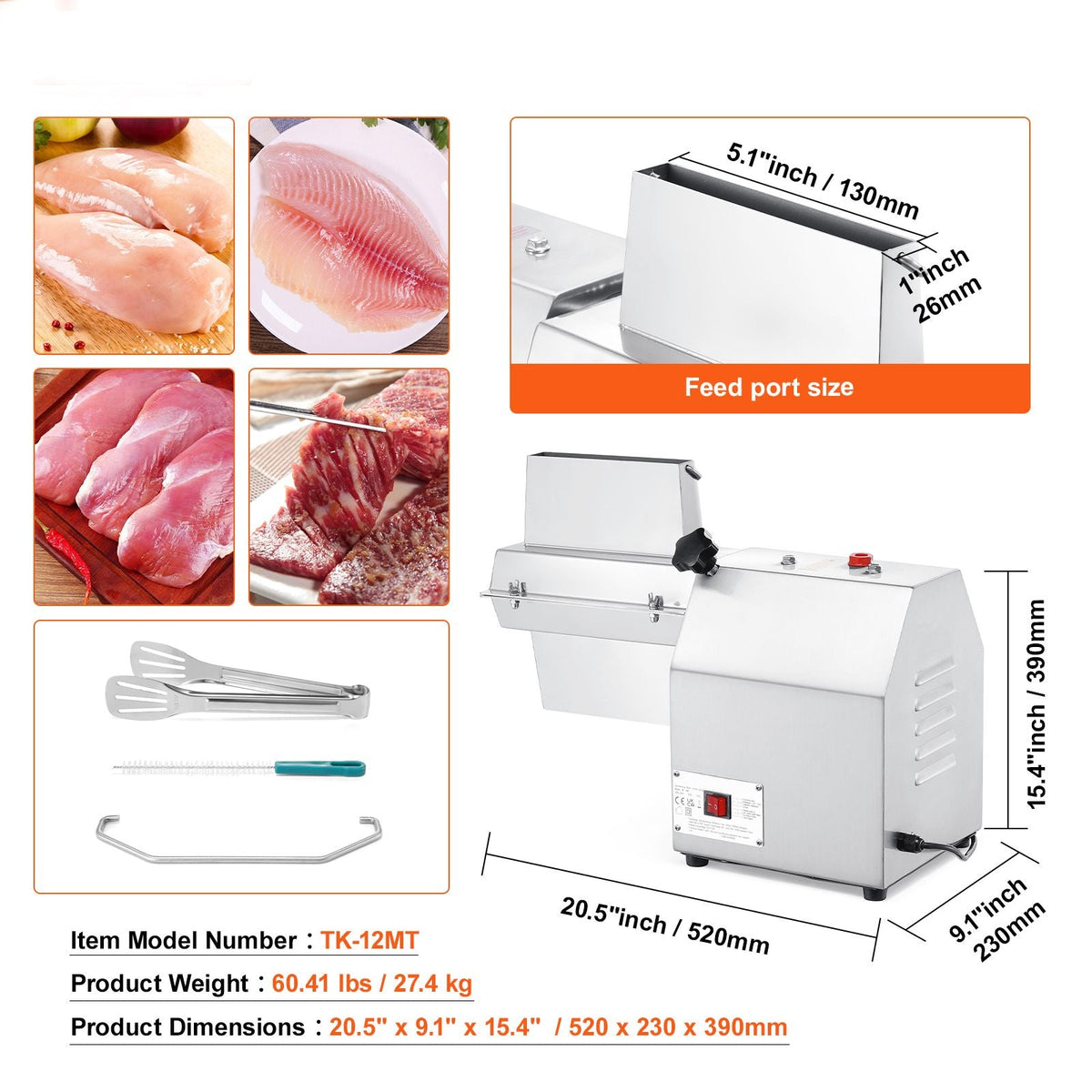 Commercial Meat Tenderizer, Heavy Duty 304 Stainless Steel Kitchen Tool with Meat Tong, Cleaning Brush, and Tray, 750W Electric Meat Tenderizer Machine for Beef, Turkey, Chicken, Pork, and Fish