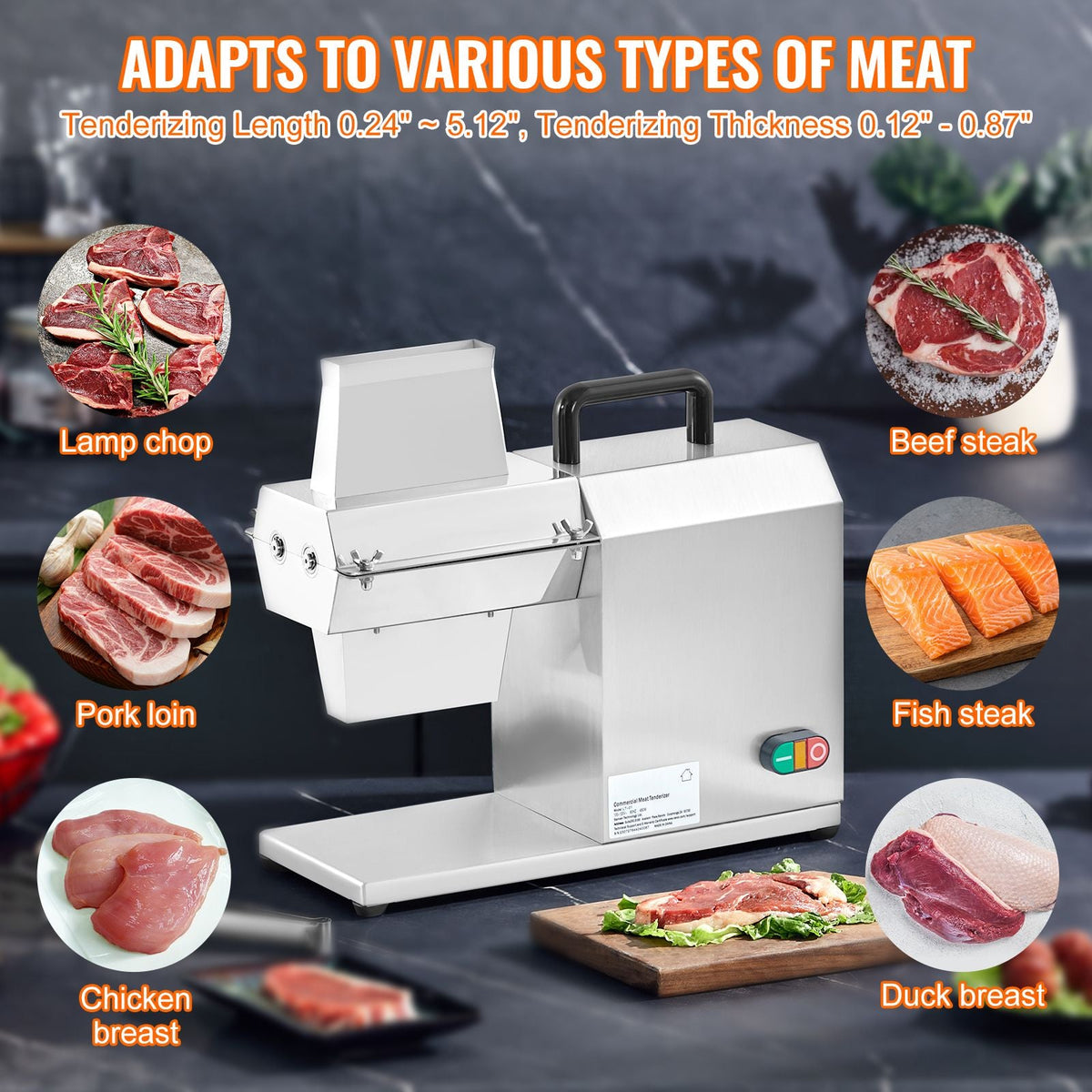 Commercial Meat Tenderizer, Heavy Duty Stainless Steel Kitchen Tool with Handle, Meat Tong, and Cleaning Brush, 450W Electric Meat Tenderizer Machine for Beef, Turkey, Chicken, Pork, and Fish