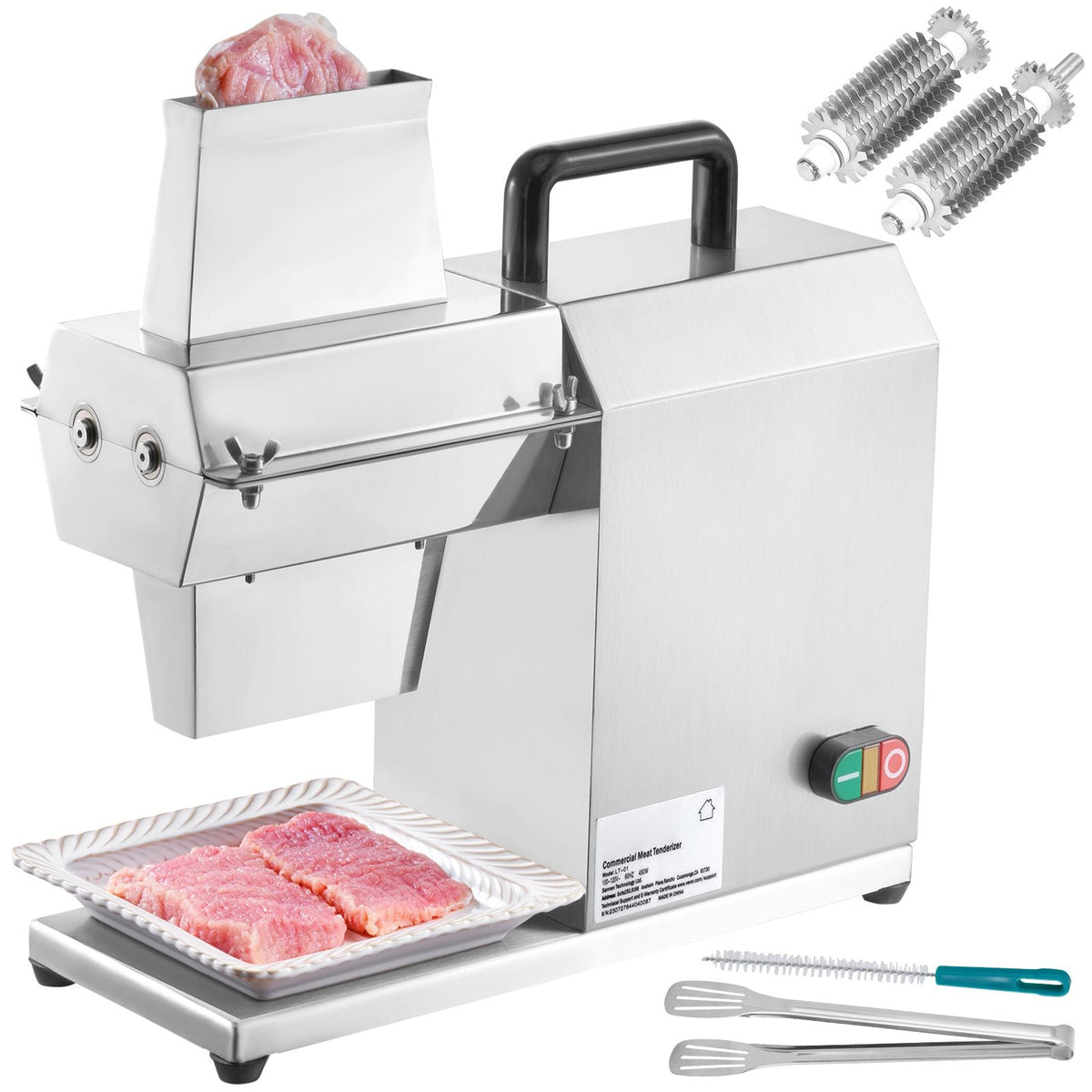 Commercial Meat Tenderizer, Heavy Duty Stainless Steel Kitchen Tool with Handle, Meat Tong, and Cleaning Brush, 450W Electric Meat Tenderizer Machine for Beef, Turkey, Chicken, Pork, and Fish