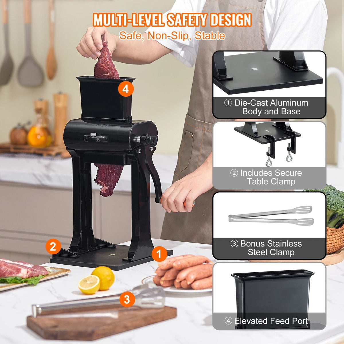Commercial Meat Tenderizer, Heavy Duty Stainless Steel Meat Tenderizer Machine, Quick and Easy Manual Operation Kitchen Tool, 5.8" Feed Port for Beef, Turkey, Chicken, Pork, Steak, and Fish
