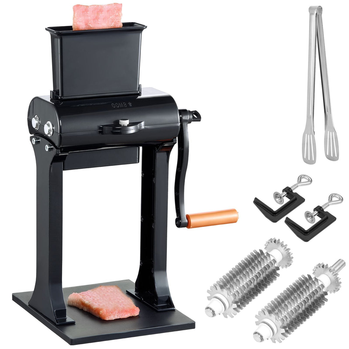 Commercial Meat Tenderizer, Heavy Duty Stainless Steel Meat Tenderizer Machine, Quick and Easy Manual Operation Kitchen Tool, 5.8" Feed Port for Beef, Turkey, Chicken, Pork, Steak, and Fish
