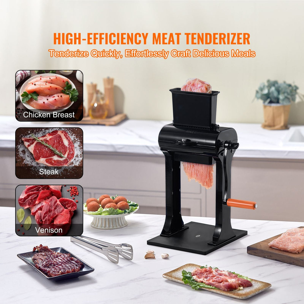 Commercial Meat Tenderizer, Heavy Duty Stainless Steel Meat Tenderizer Machine, Quick and Easy Manual Operation Kitchen Tool, 5.8" Feed Port for Beef, Turkey, Chicken, Pork, Steak, and Fish