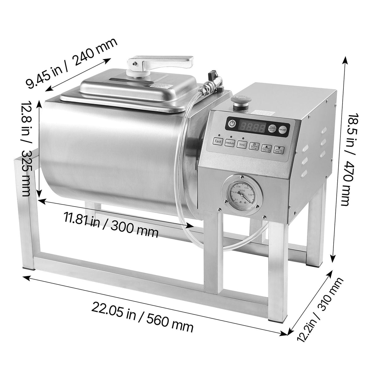 Commercial Meat Tumbler Marinator, 20L Vacuum Tumbler Marinating Machine with Bidirectional Rotation and 3-Speed, Stainless Steel Vacuum Curing Machine for Chicken Steak Pork, Restaurant