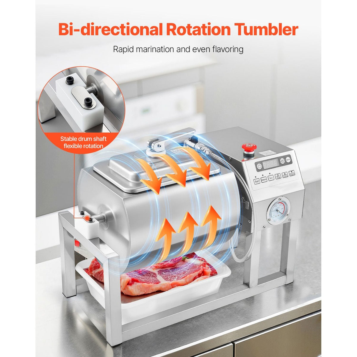 Commercial Meat Tumbler Marinator, 20L Vacuum Tumbler Marinating Machine with Bidirectional Rotation and 3-Speed, Stainless Steel Vacuum Curing Machine for Chicken Steak Pork, Restaurant