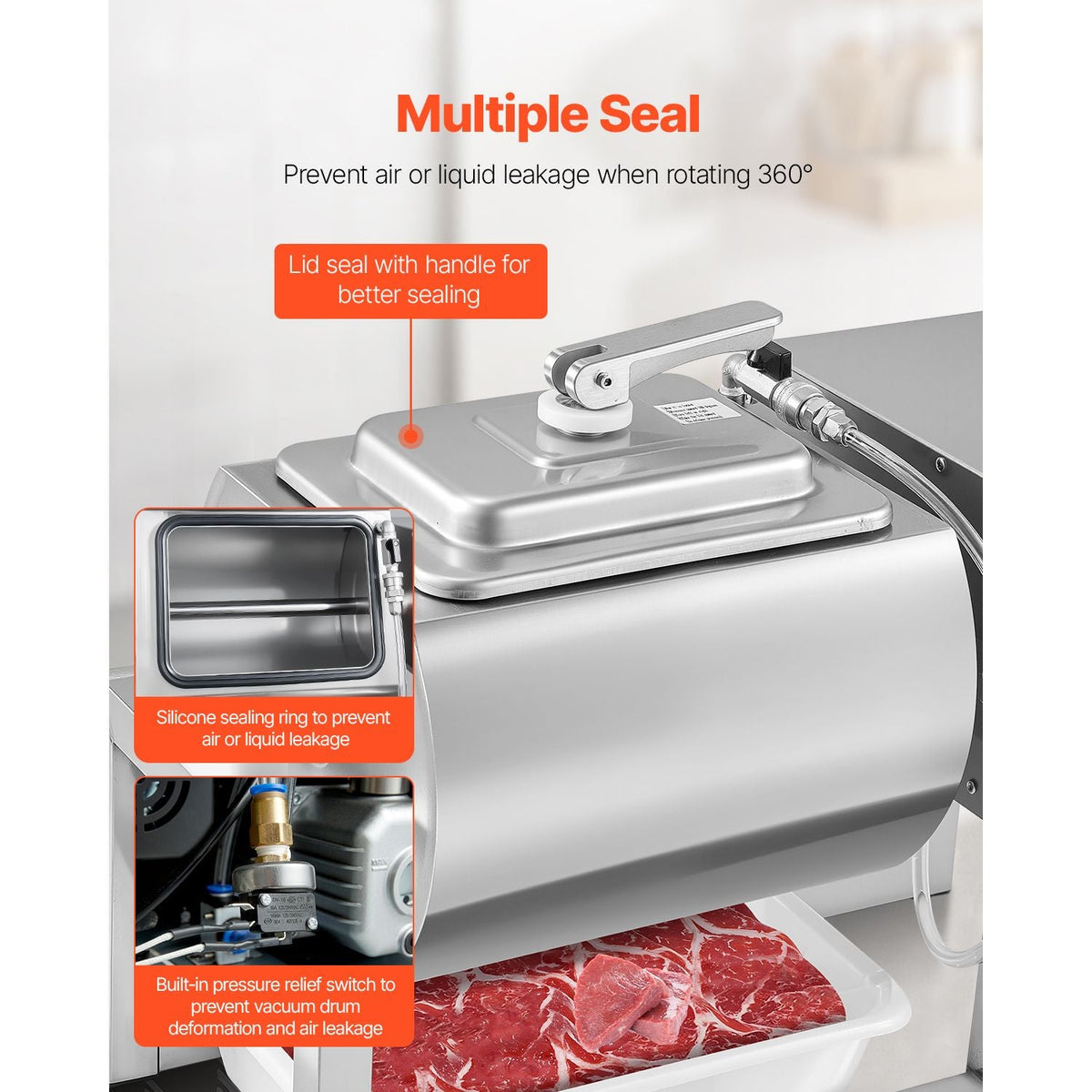 Commercial Meat Tumbler Marinator, 20L Vacuum Tumbler Marinating Machine with Bidirectional Rotation and 3-Speed, Stainless Steel Vacuum Curing Machine for Chicken Steak Pork, Restaurant
