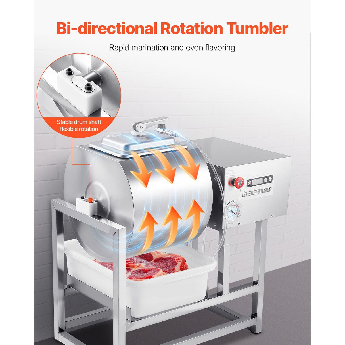 Commercial Meat Tumbler Marinator, 40L Vacuum Tumbler Marinating Machine with Bidirectional Rotation and 3-Speed, Stainless Steel Vacuum Curing Machine for Chicken Pork Fish, Steak House