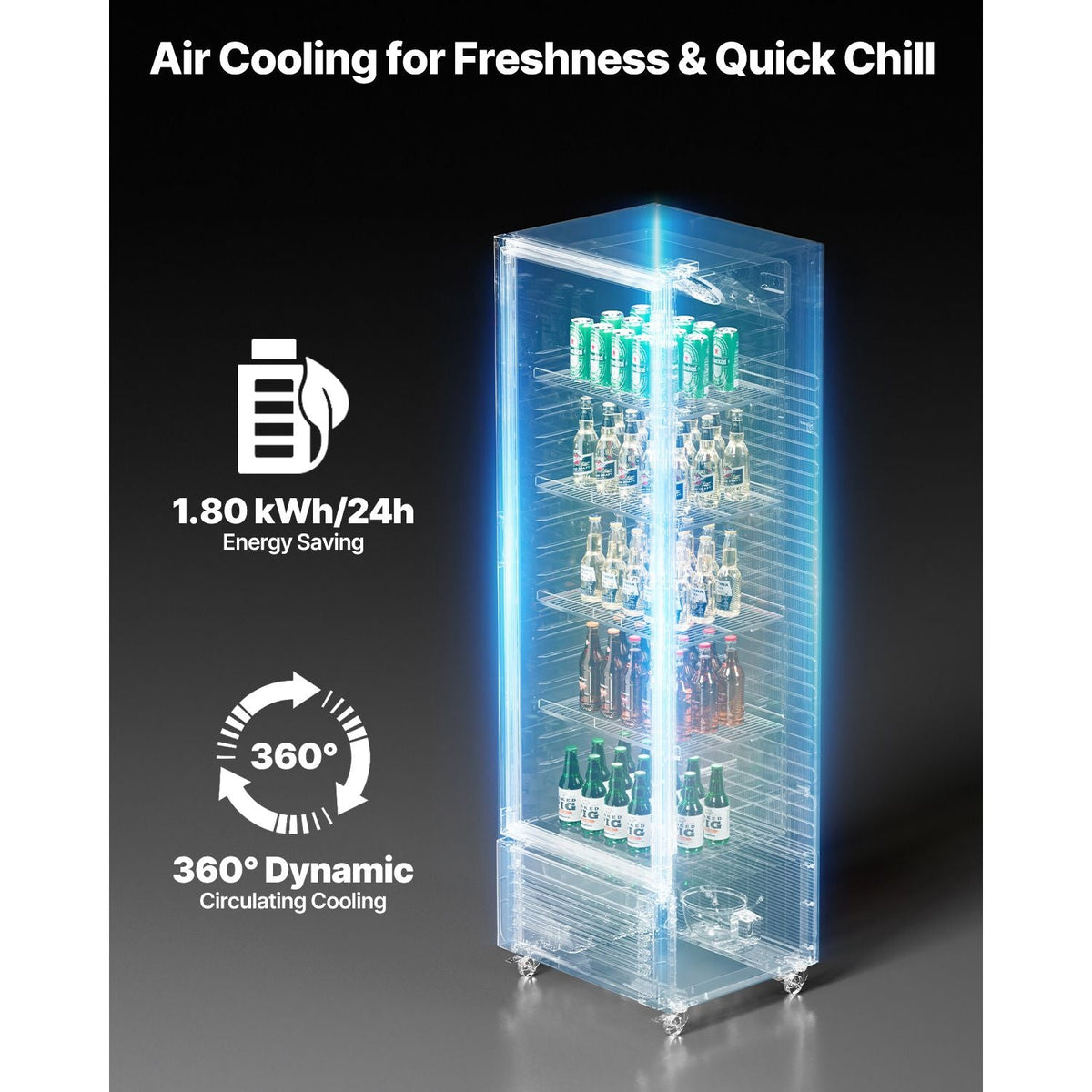 Commercial Merchandiser Refrigerator, 11.47 CU.FT Glass Door Display Refrigerator, Upright Beverage Refrigerator Cooler Merchandiser with 4 Adjustable Shelves, Casters, Soft LED Light, Black