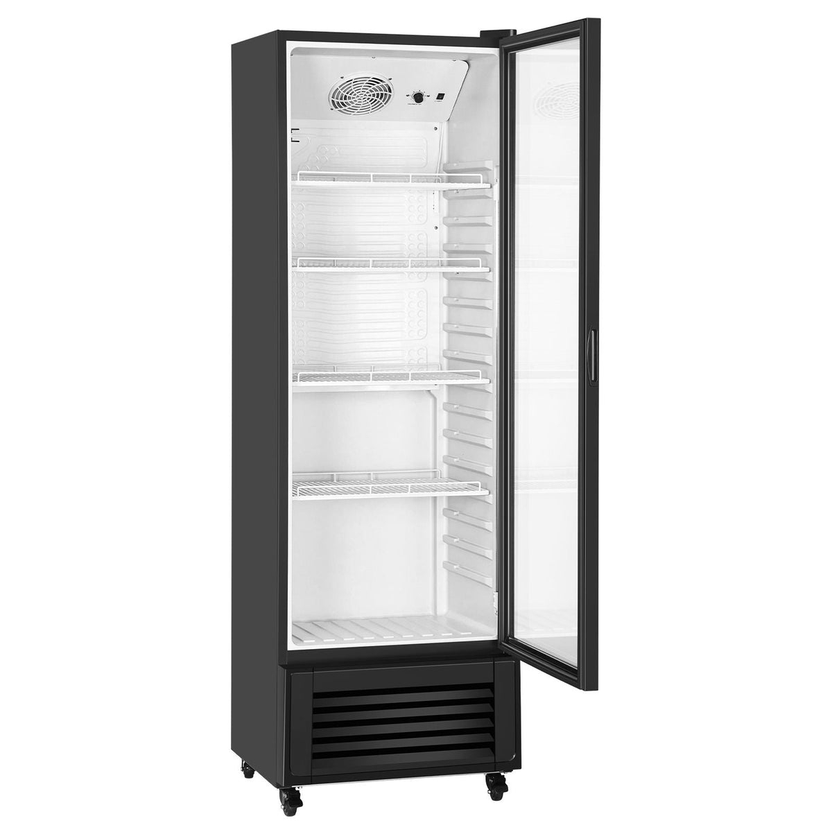 Commercial Merchandiser Refrigerator, 11.47 CU.FT Glass Door Display Refrigerator, Upright Beverage Refrigerator Cooler Merchandiser with 4 Adjustable Shelves, Casters, Soft LED Light, Black