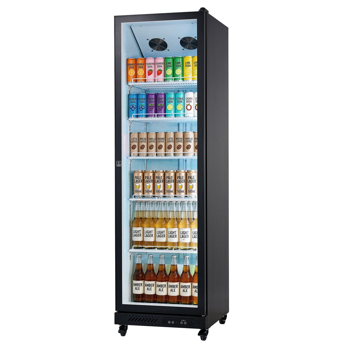 Commercial Merchandiser Refrigerator, 12.4 Cu.Ft / 350 L Glass Door Display Refrigerator, Upright Beverage Cooler Fridge with 5 Adjustable Shelves, Soft LED Light & Casters for Homes Shops Bars