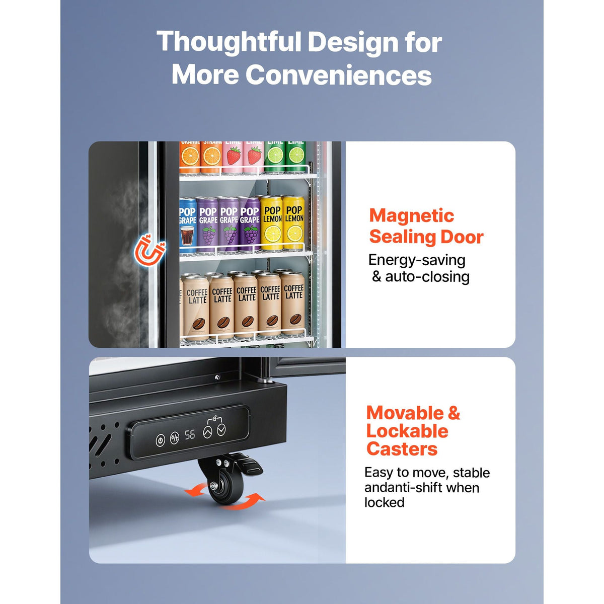Commercial Merchandiser Refrigerator, 12.4 Cu.Ft / 350 L Glass Door Display Refrigerator, Upright Beverage Cooler Fridge with 5 Adjustable Shelves, Soft LED Light & Casters for Homes Shops Bars