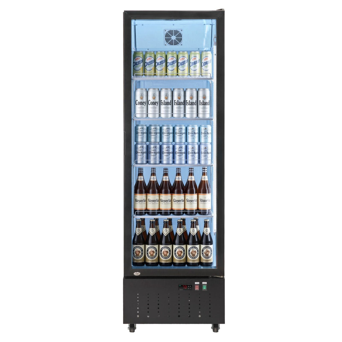 Commercial Merchandiser Refrigerator, 12.7 Cu.Ft / 360 L Glass Door Display Refrigerator, Upright Beverage Cooler Fridge with 4 Adjustable Shelves, Soft LED Light & Casters for Homes Shops Bars