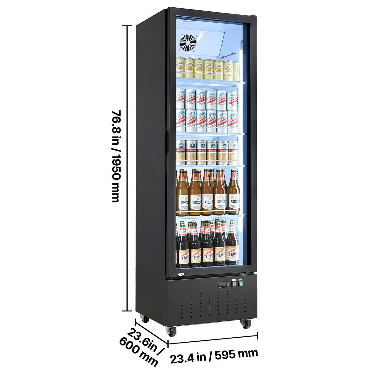 Commercial Merchandiser Refrigerator, 12.7 Cu.Ft / 360 L Glass Door Display Refrigerator, Upright Beverage Cooler Fridge with 4 Adjustable Shelves, Soft LED Light & Casters for Homes Shops Bars