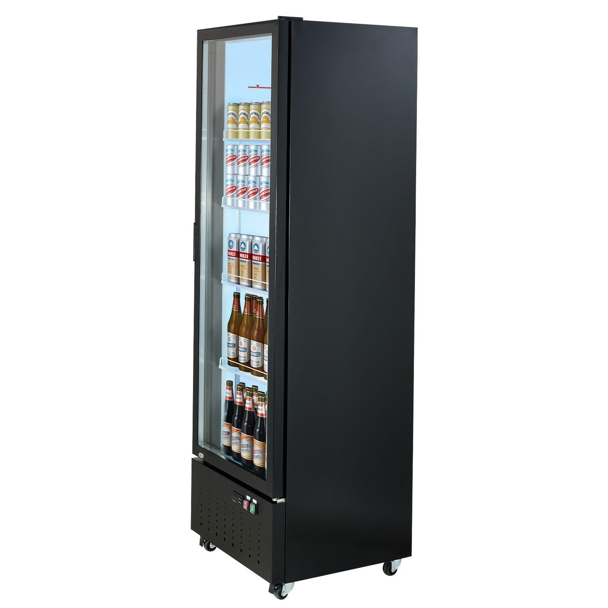 Commercial Merchandiser Refrigerator, 12.7 Cu.Ft / 360 L Glass Door Display Refrigerator, Upright Beverage Cooler Fridge with 4 Adjustable Shelves, Soft LED Light & Casters for Homes Shops Bars