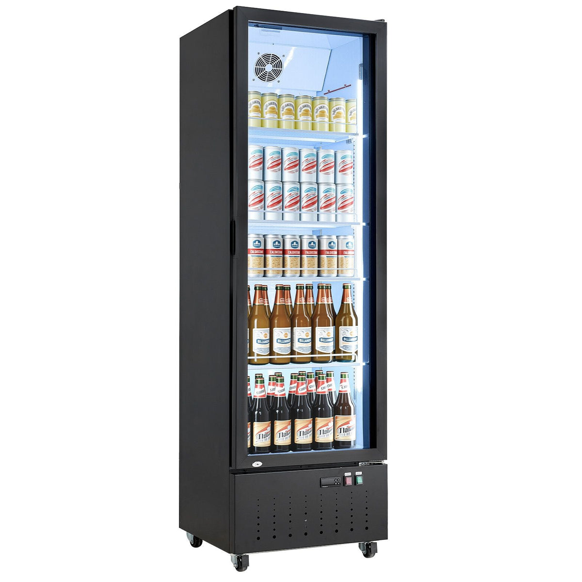 Commercial Merchandiser Refrigerator, 12.7 Cu.Ft / 360 L Glass Door Display Refrigerator, Upright Beverage Cooler Fridge with 4 Adjustable Shelves, Soft LED Light & Casters for Homes Shops Bars