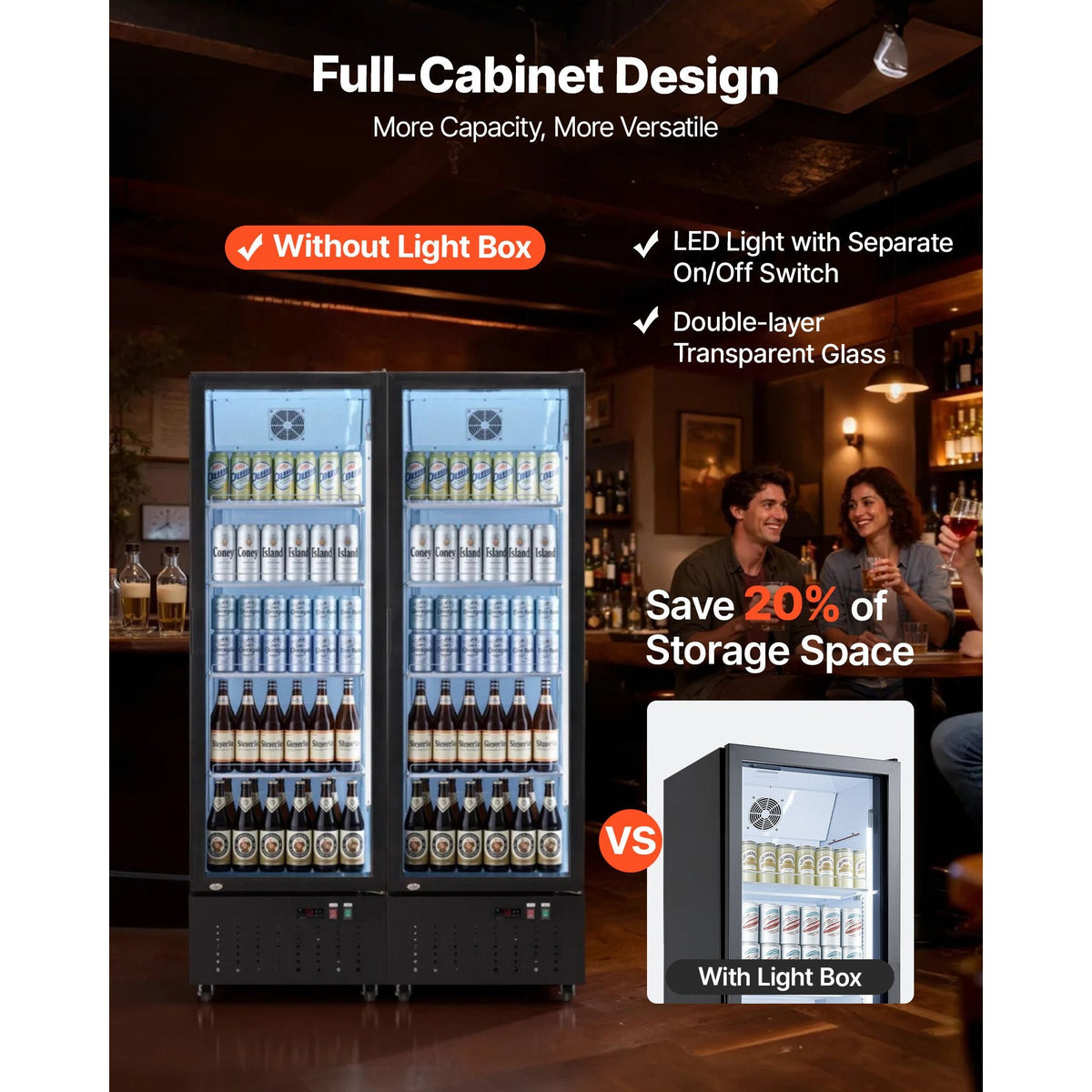 Commercial Merchandiser Refrigerator, 12.7 Cu.Ft / 360 L Glass Door Display Refrigerator, Upright Beverage Cooler Fridge with 4 Adjustable Shelves, Soft LED Light & Casters for Homes Shops Bars