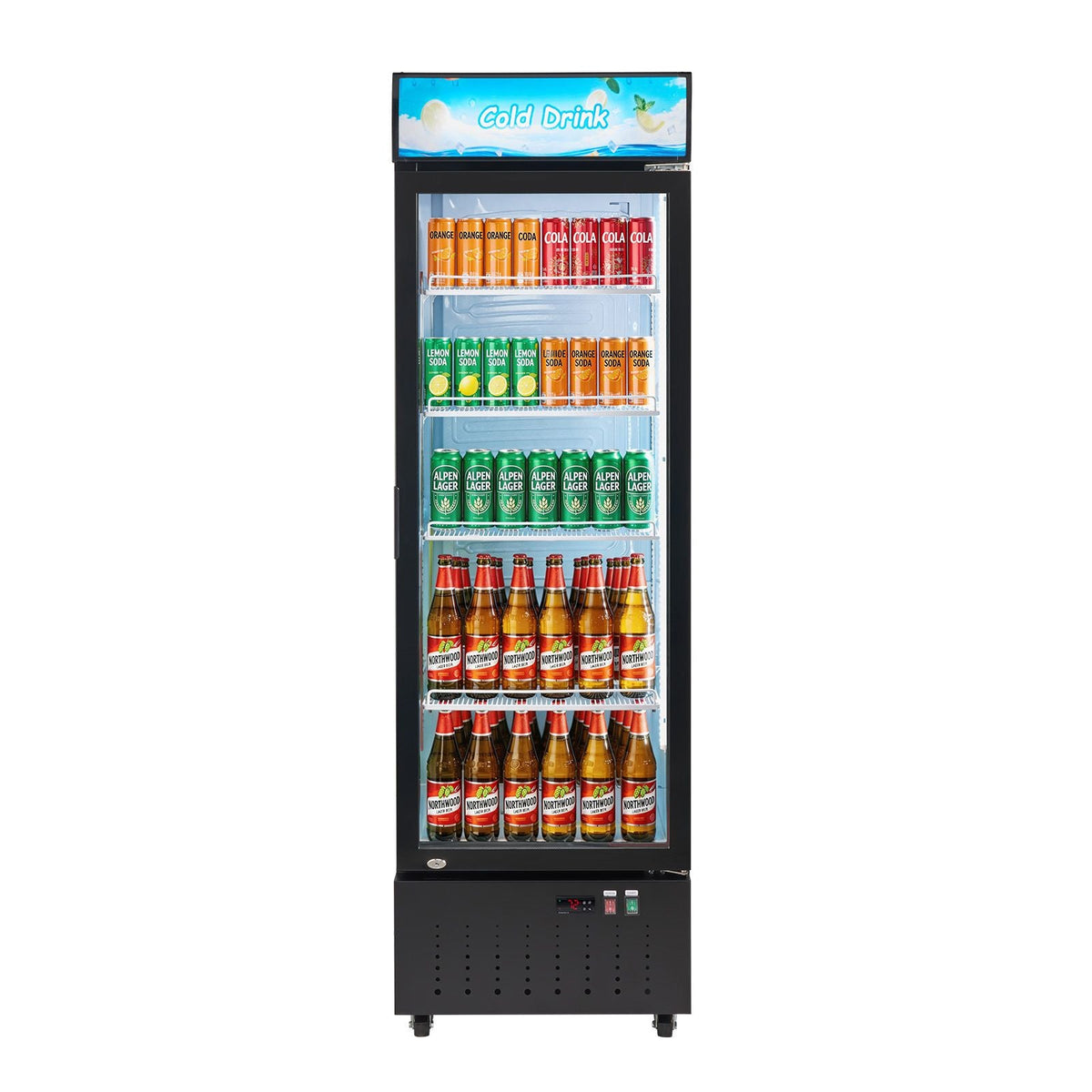 Commercial Merchandiser Refrigerator, 12.7 Cu.Ft / 360 L Glass Door Display Refrigerator, Upright Beverage Cooler with Customizable Lightbox, 4 Adjustable Shelves & Soft LED Light for Home Shops