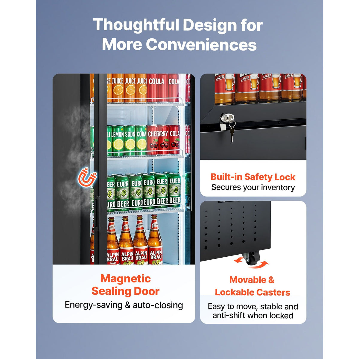 Commercial Merchandiser Refrigerator, 12.7 Cu.Ft / 360 L Glass Door Display Refrigerator, Upright Beverage Cooler with Customizable Lightbox, 4 Adjustable Shelves & Soft LED Light for Home Shops