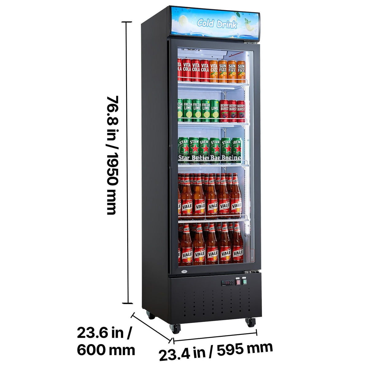 Commercial Merchandiser Refrigerator, 12.7 Cu.Ft / 360 L Glass Door Display Refrigerator, Upright Beverage Cooler with Customizable Lightbox, 4 Adjustable Shelves & Soft LED Light for Home Shops