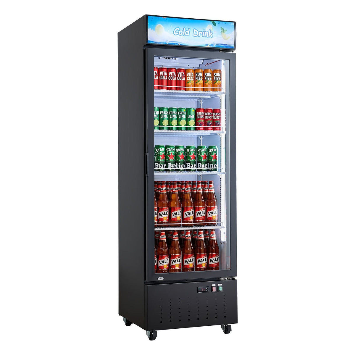 Commercial Merchandiser Refrigerator, 12.7 Cu.Ft / 360 L Glass Door Display Refrigerator, Upright Beverage Cooler with Customizable Lightbox, 4 Adjustable Shelves & Soft LED Light for Home Shops