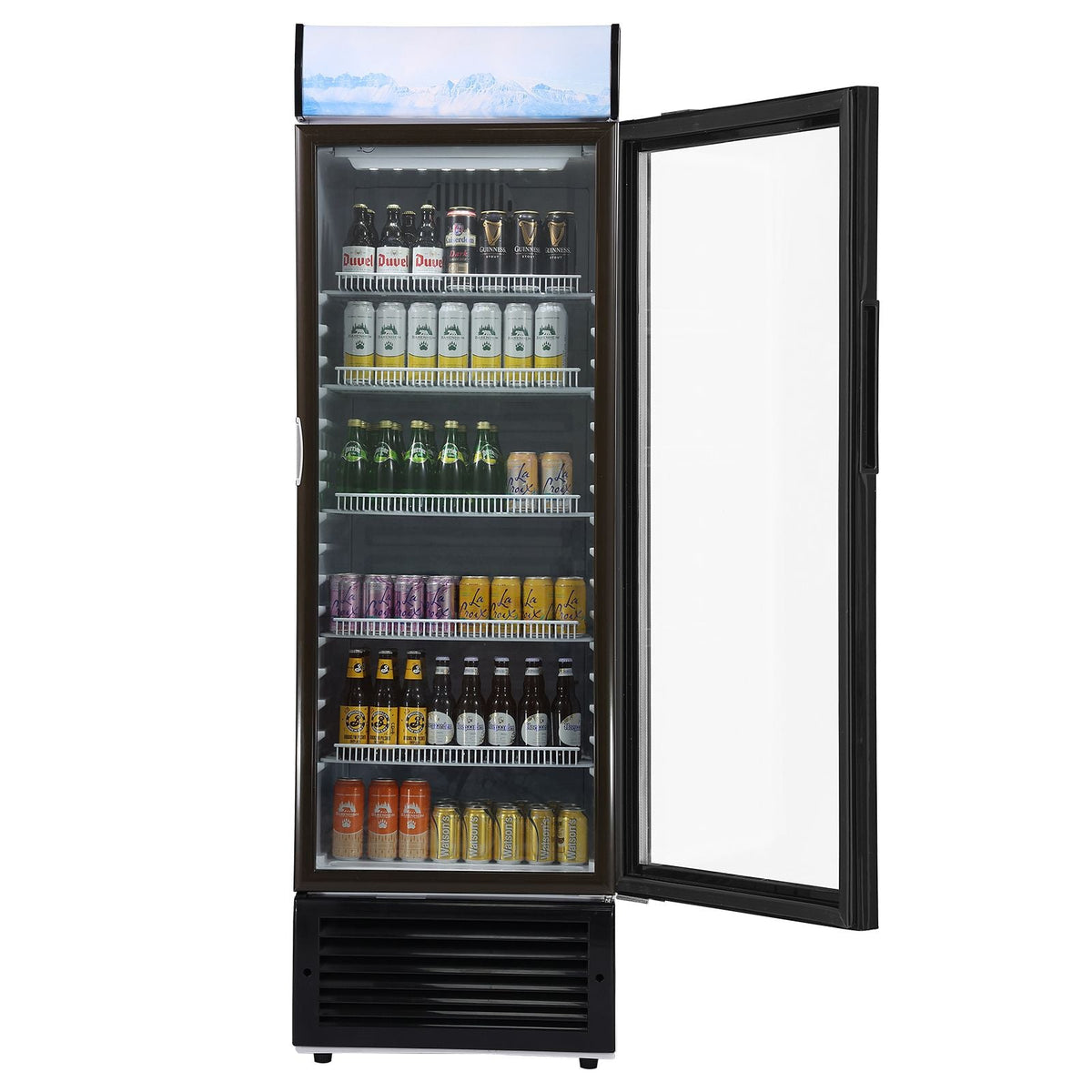 Commercial Merchandiser Refrigerator, 14.8 Cu.Ft / 420L Beverage Refrigerator Cooler Merchandiser, Glass Door Display Refrigerator Upright Fridge with 5 Adjustable Shelves, Customizable Lightbox