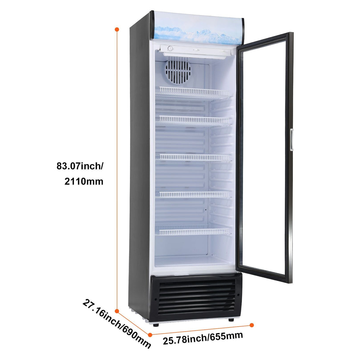 Commercial Merchandiser Refrigerator, 14.8 Cu.Ft / 420L Beverage Refrigerator Cooler Merchandiser, Glass Door Display Refrigerator Upright Fridge with 5 Adjustable Shelves, Customizable Lightbox