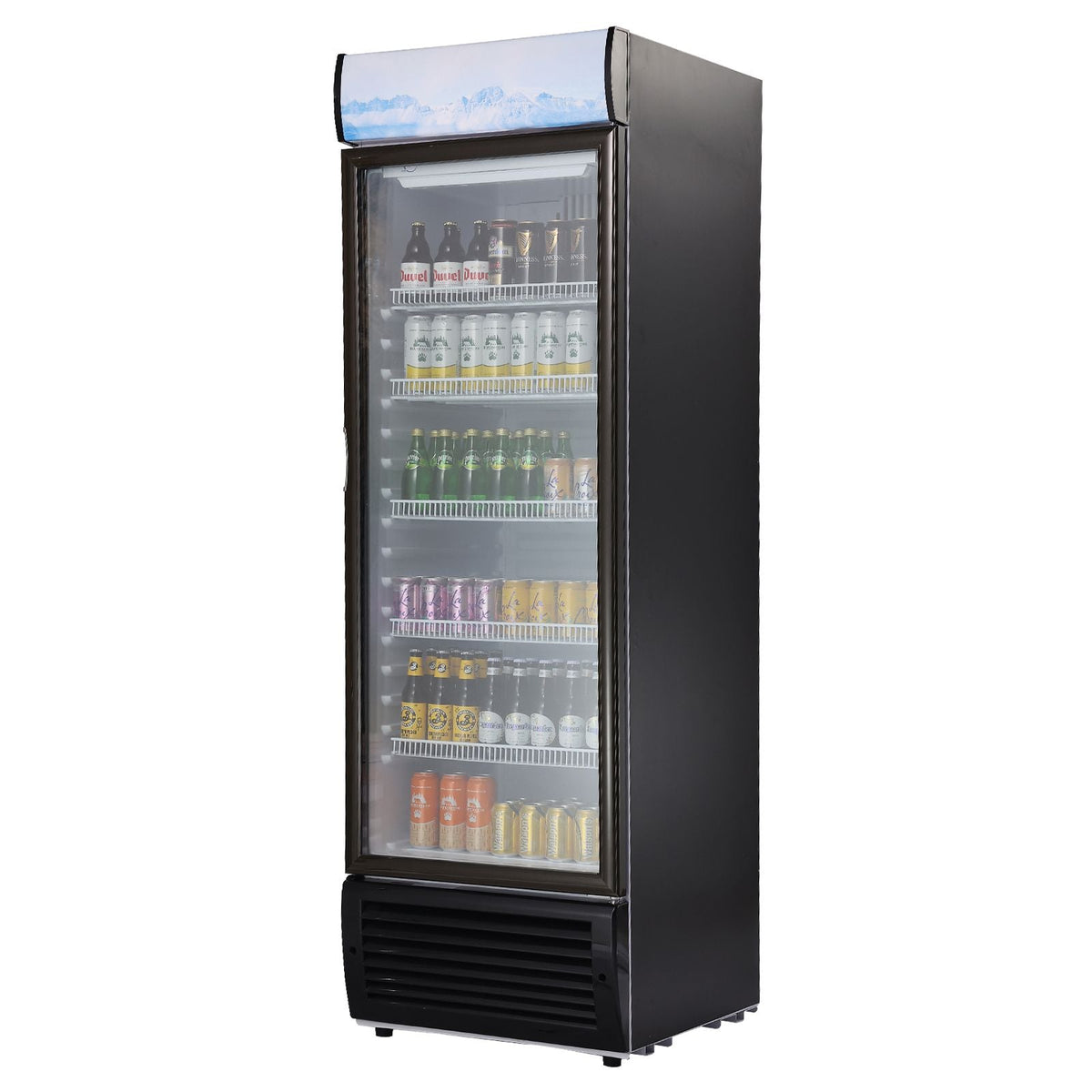 Commercial Merchandiser Refrigerator, 14.8 Cu.Ft / 420L Beverage Refrigerator Cooler Merchandiser, Glass Door Display Refrigerator Upright Fridge with 5 Adjustable Shelves, Customizable Lightbox