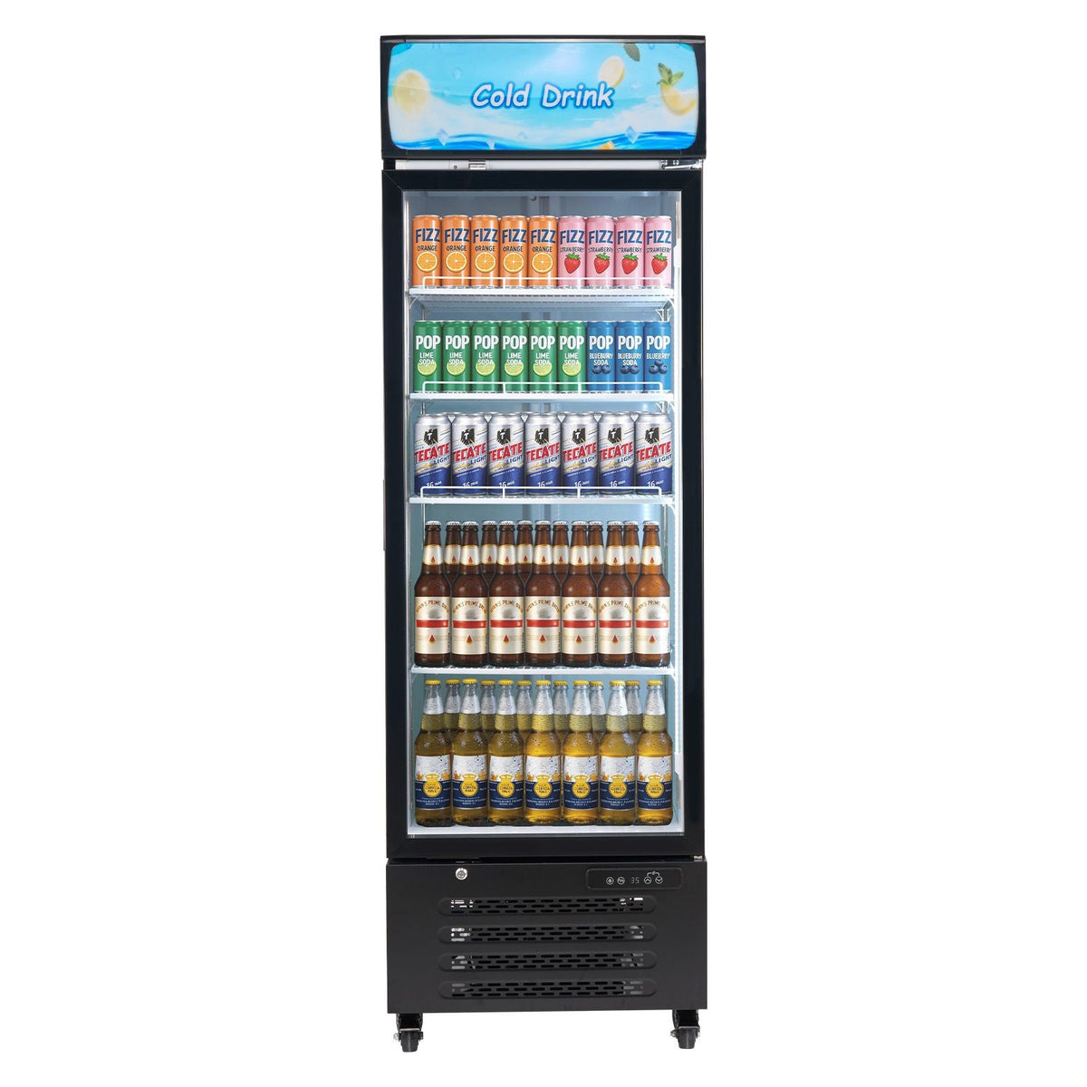 Commercial Merchandiser Refrigerator, 15.9 Cu.Ft / 450 L Glass Door Display Refrigerator, Upright Beverage Cooler with Customizable Lightbox, 4 Adjustable Shelves & Soft LED Light for Home Shops