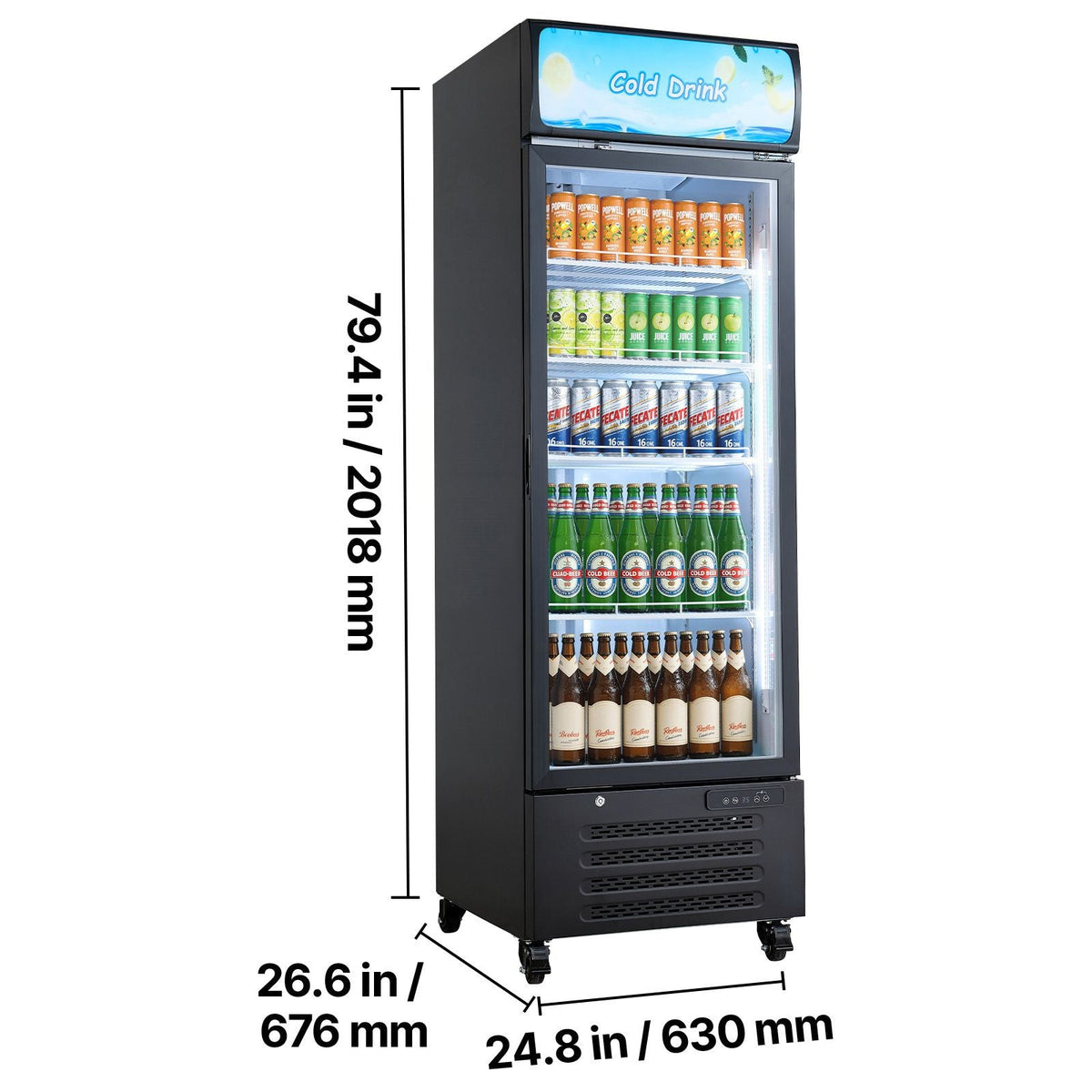 Commercial Merchandiser Refrigerator, 15.9 Cu.Ft / 450 L Glass Door Display Refrigerator, Upright Beverage Cooler with Customizable Lightbox, 4 Adjustable Shelves & Soft LED Light for Home Shops
