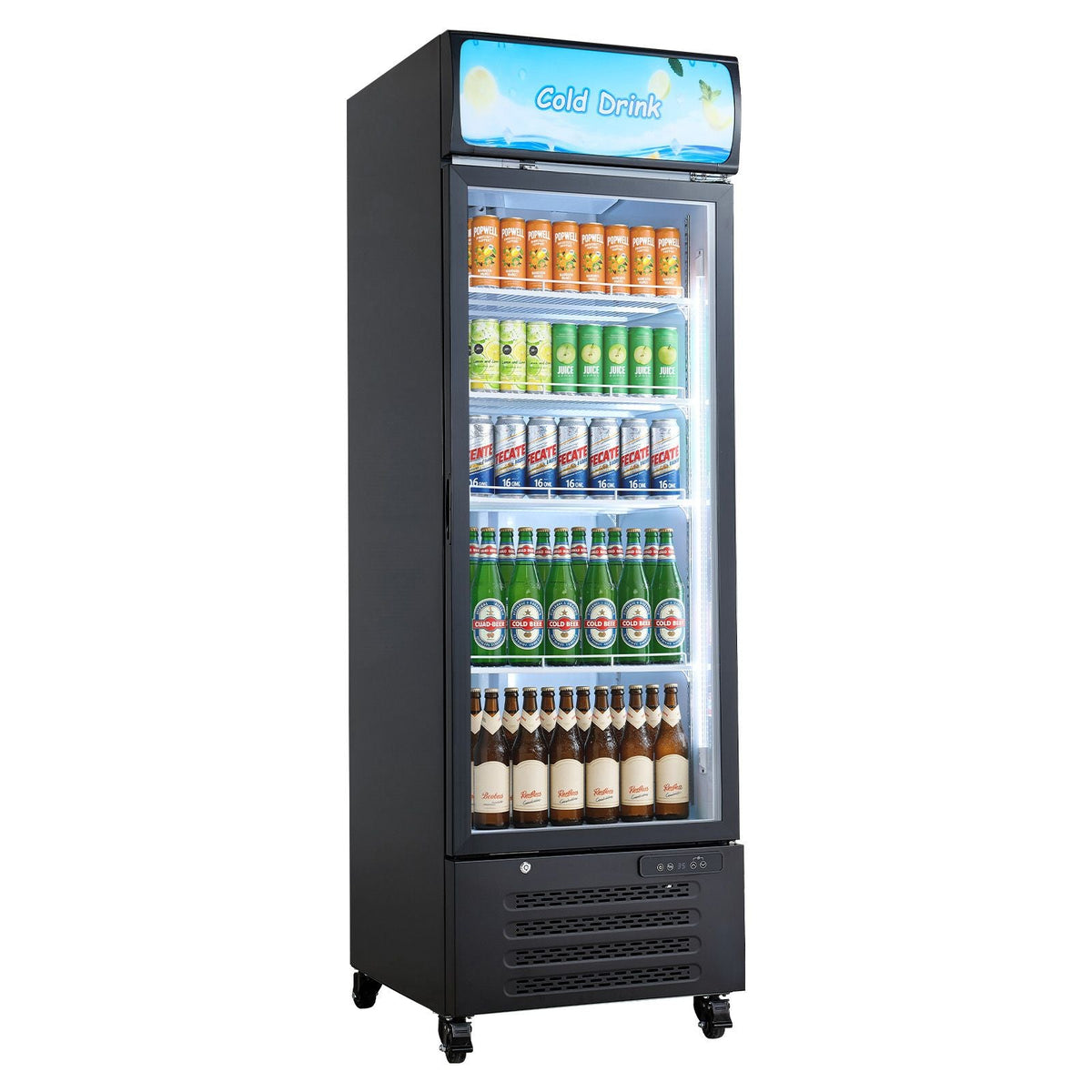 Commercial Merchandiser Refrigerator, 15.9 Cu.Ft / 450 L Glass Door Display Refrigerator, Upright Beverage Cooler with Customizable Lightbox, 4 Adjustable Shelves & Soft LED Light for Home Shops