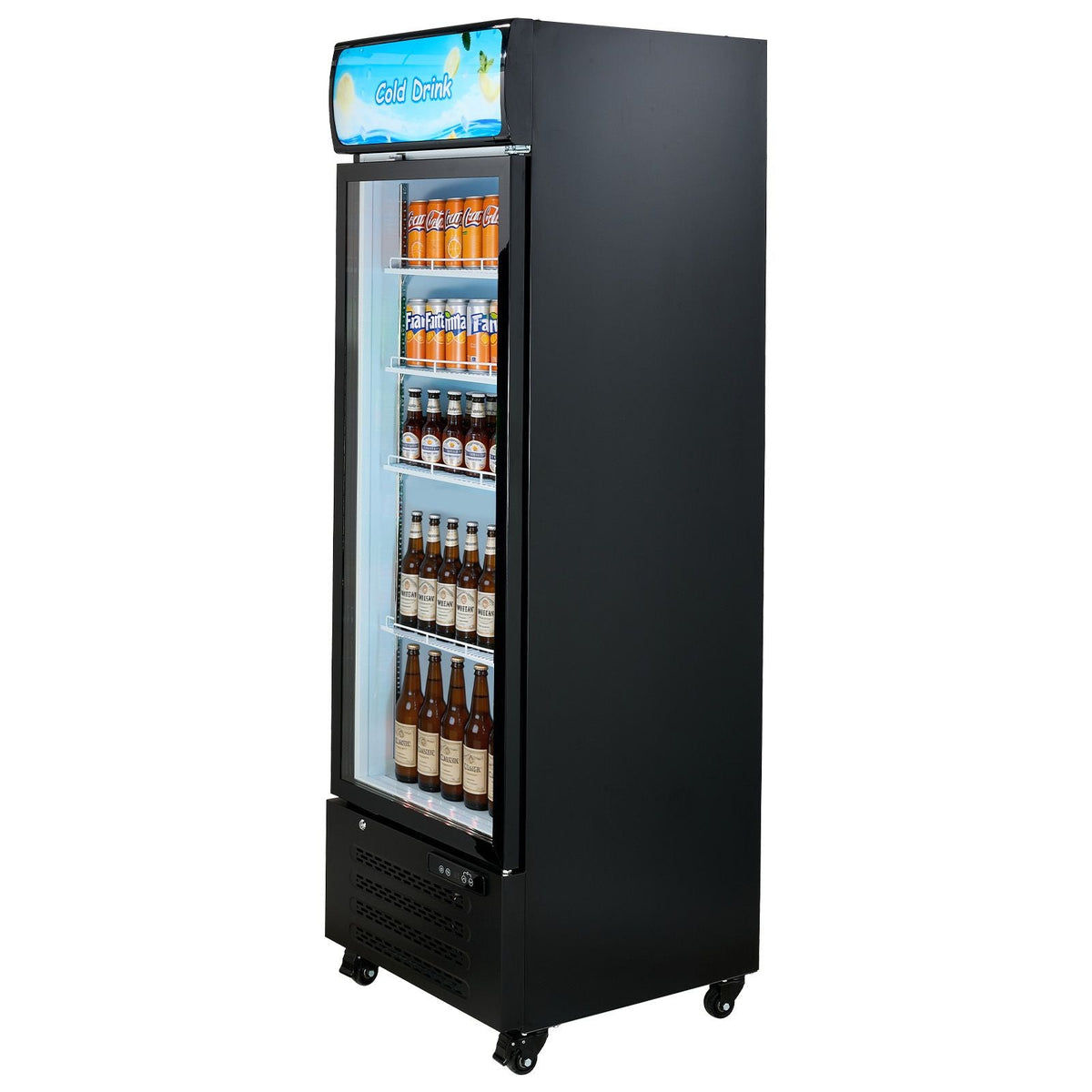 Commercial Merchandiser Refrigerator, 15.9 Cu.Ft / 450 L Glass Door Display Refrigerator, Upright Beverage Cooler with Customizable Lightbox, 4 Adjustable Shelves & Soft LED Light for Home Shops